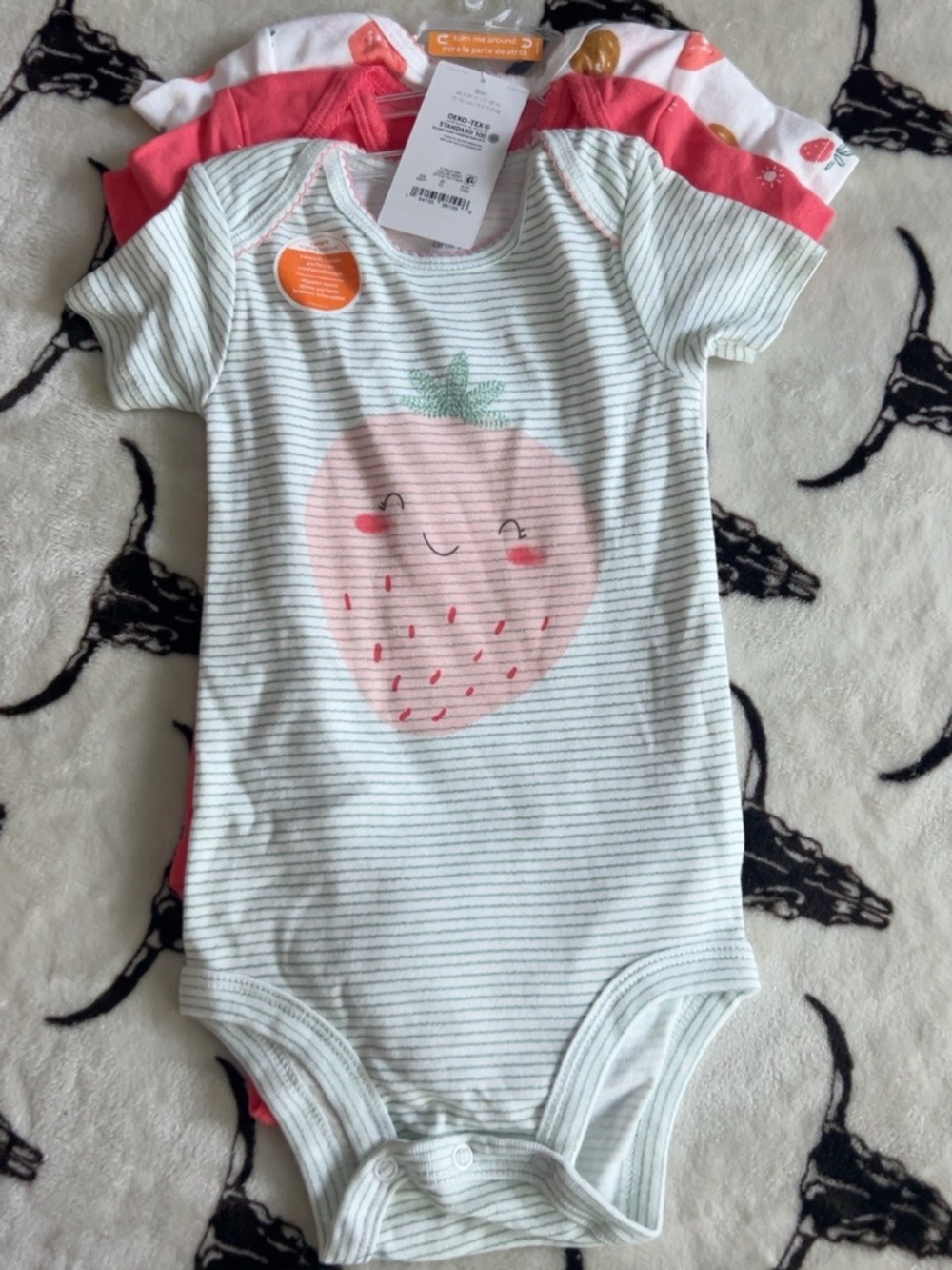 NWT Carter’s Baby Girl 3 Pack Bodysuits Strawberry 12M